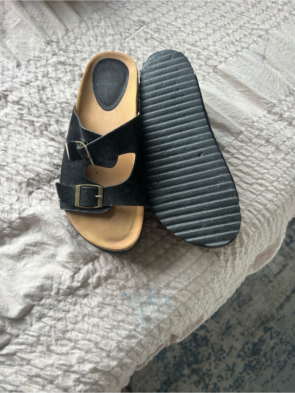 Woman’s  Black Buckle Slide Sandals - Unbranded
